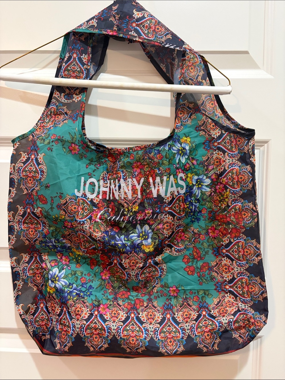 Johnny Was Teal & Navy Floral Paisley Tote Bag
